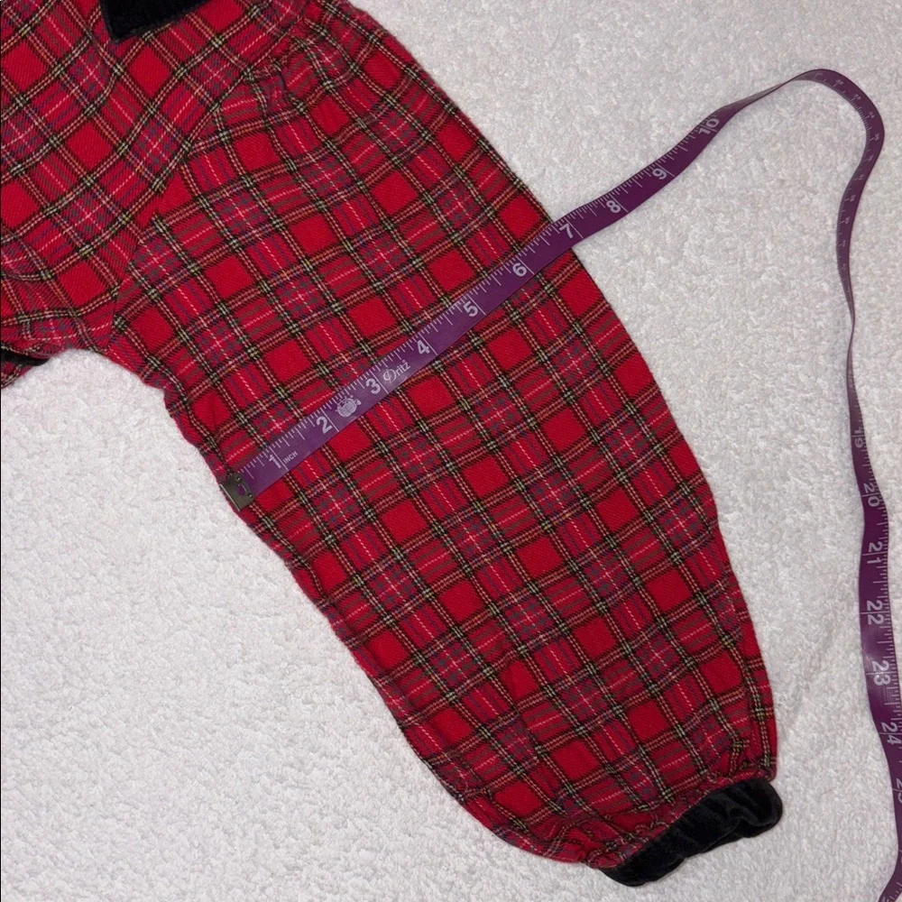 Vintage OshKosh B'gosh Red long sleeve Plaid black velvet trimmed dress girls 5